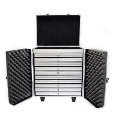 Aluminum jewelry case with drawers jewelry trolley case with wheels