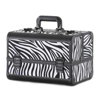 Large Capacity Storage Makeup Box Professional Portable Makeup hard case zebra pattern Aluminum Makeup Case