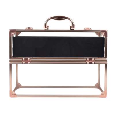 Factory Hot Sale Double Open Rose Gold Beauty Transparent Box Professional Acrylic Cosmetic Case with 4 tray box