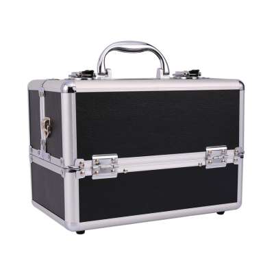 Professional Portable Makeup hard case Black  Aluminum Makeup Case  Large Capacity Storage Makeup Box