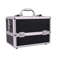 Professional Portable Makeup hard case Black  Aluminum Makeup Case  Large Capacity Storage Makeup Box